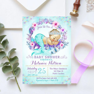 Espoleta de invitación a Baby Shower para sirenas