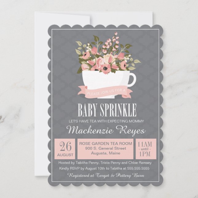 Espolvorea de bebé de té floral, invitación a una  (Anverso)
