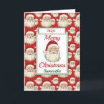 Esposa Feliz Navidad Santa<br><div class="desc">Una hermosa tarjeta de Navidades de esposa. El diseño presenta la cara sonriente de santa claus y el fondo rojo. Todo el texto se puede modificar según sea necesario para el personalizar - cambiar esposa a hija, sobrina o hermana, luego personalizar con un nombre y mensaje interno.</div>