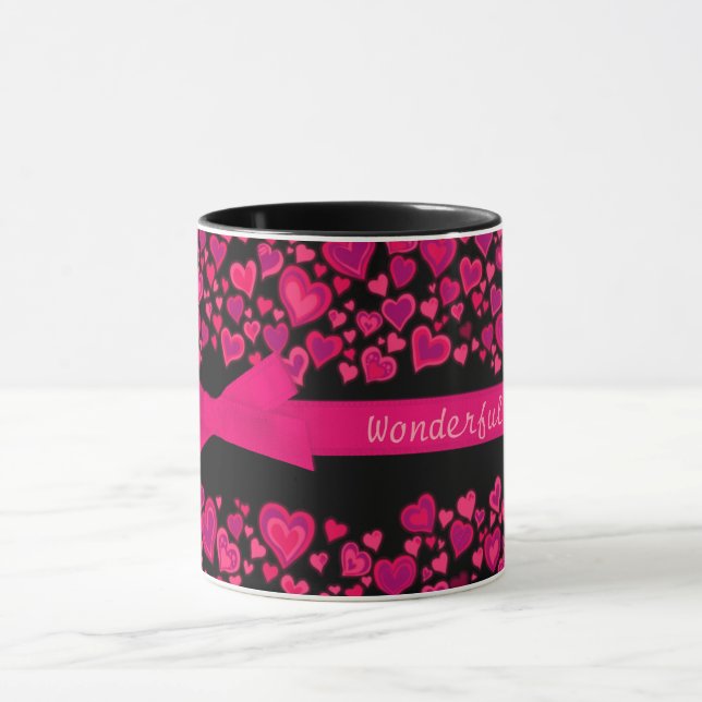 "Esposa maravillosa x" corazones tazas negras rosa (Centro)