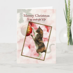 Esposa, navidad de Meowy con un gato juguetón