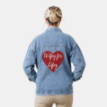 Esposa para la vida en la Chaqueta Denim del Coraz<br><div class="desc">Esta es una chaqueta de denim súper divertida y a la moda para los recién casados,  que se acentúa con Wifey por Lifey escrito en un romántico corazón rojo.</div>