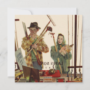 Esposo y esposa vintage con herramientas de jardin