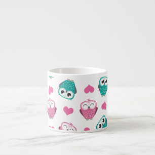 Espresso Búhos y taza lindos de Expresso de los corazones