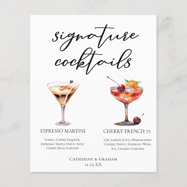 Espresso Martini Cherry French 75 Cocktails Menú (Anverso)