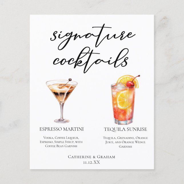 Espresso Martini Tequila Sunrise Cocktails Menú (Anverso)