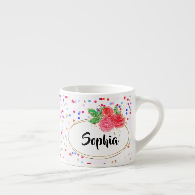 Espresso Mug personalizado, taza de flores rosa, nombre per (Derecha)