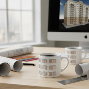 Espresso Taza con diseño de fachada arquitectónica moderna