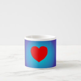 Espresso Taza de café con corazón rojo sobre azul iluminado