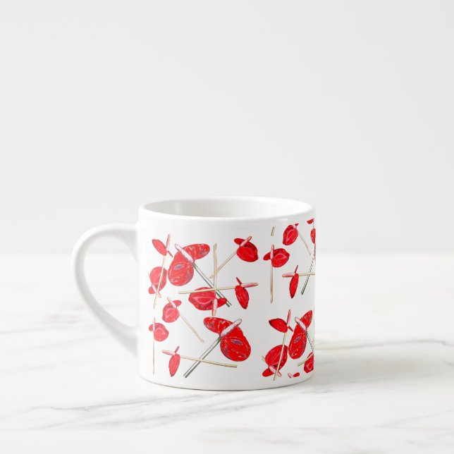 Espresso Taza de café con patrón de flores de Anthurium roj (Izquierda)
