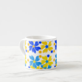 Espresso Taza de café expreso de acuarela flores amarillas 