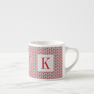 Espresso Taza de café expreso de punto gris rojo + Inicial