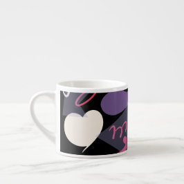 Espresso taza de expreso retro en negro, blanco, púrpura, r