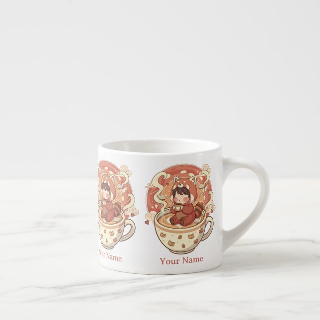Espresso Taza de leche de panda rojo Chibi pequeña para niñ (Derecha)