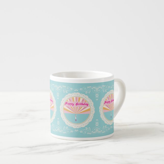 Espresso Taza divertida de cumpleaños, arcoíris rosa azul (Derecha)