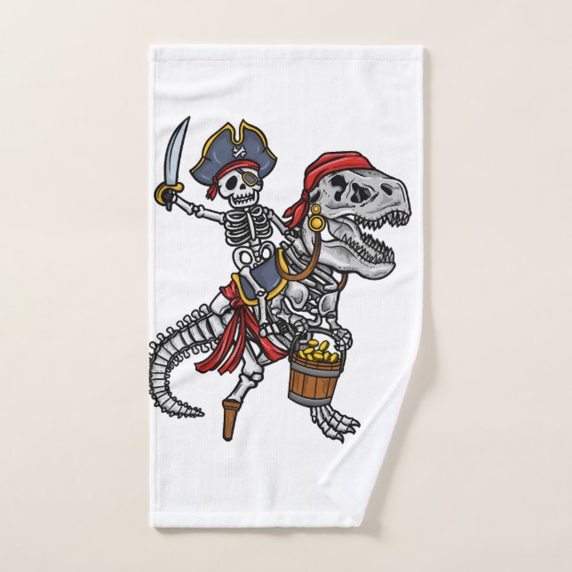 Esqueleto de dinosaurio pirata de Halloween (Toalla de mano)