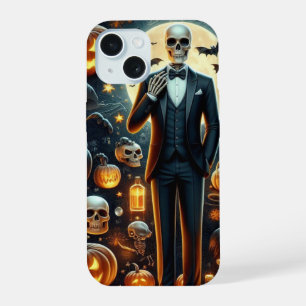 Esqueleto de Halloween en un tux con calabaza y fa