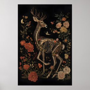 Esqueleto floral de ciervo Arte botánico imprimibl