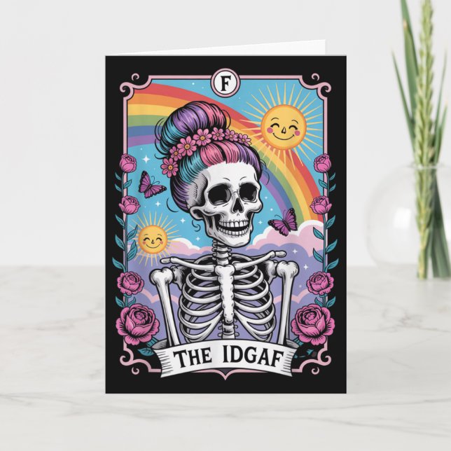 Esqueleto sarcástico La Tarjeta de Tarot Divertida (Anverso)