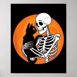 Esqueleto sosteniendo un gato negro lindo - Arte d