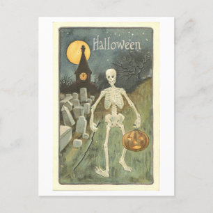 Esqueleto vintage con postal de Halloween de calab