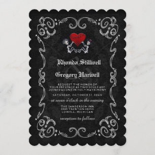 Esqueletos de Halloween boda e invitación al coraz