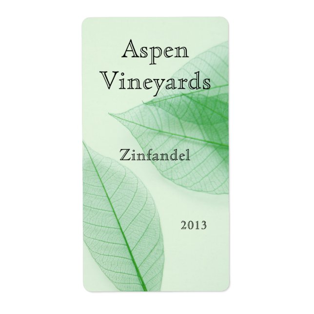 Esqueletos de hojas en la etiqueta de vino vertica (Frente)