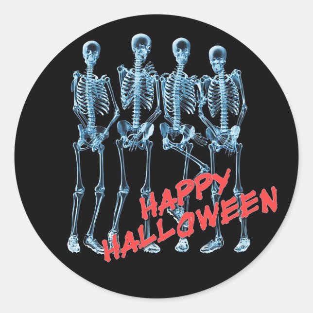 Esqueletos de Neon Felices Pegatinas de Halloween (Anverso)