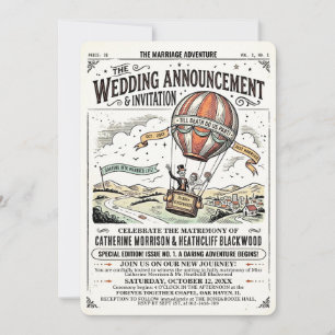Esqueletos en invitación de boda en globo aerostát