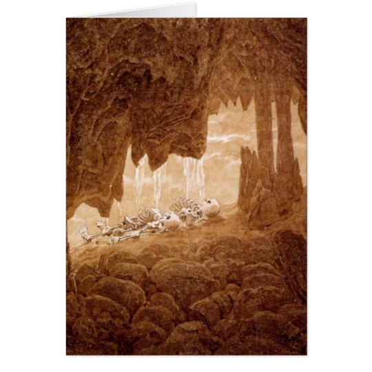 Esqueletos en una tarjeta del retiro de la cueva