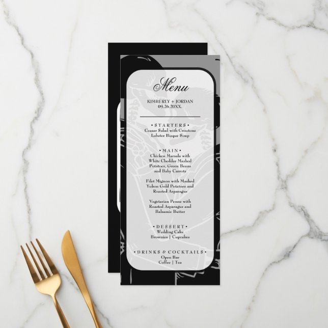 Esqueletos góticos Menú Boda blanco y negro (Anverso/Reverso In Situ)