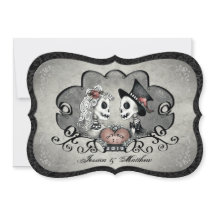 Esqueletos Invitación a la Boda Gris en el Corazón