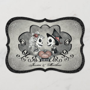 Esqueletos Invitación a la Boda Gris en el Corazón