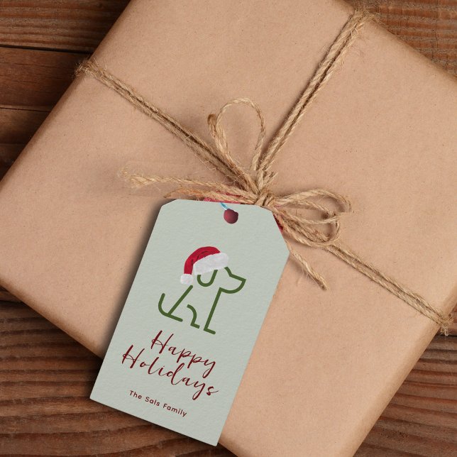 Esquema de perro verde con etiqueta de regalo de S (Make your gift giving special. Add this custom gift tag to your Holiday Packages and gifts. )