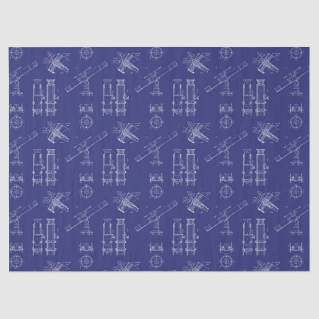 Esquemas de telescopio en papel tisú azul (Anverso)