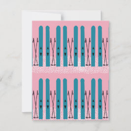Esquí azul con tarjeta rosa