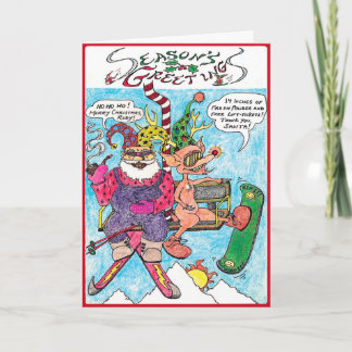 Esquí de Santa de la tarjeta de Navidad del dibujo