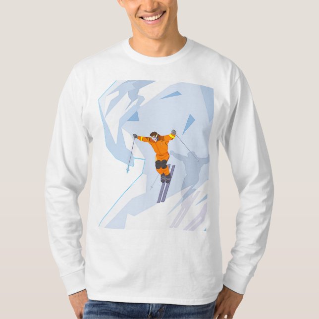 Esquí en la camiseta larga básica de la manga de (Anverso)