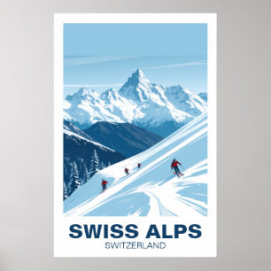 Esquí en los Alpes suizos, Arte de viaje vintage d