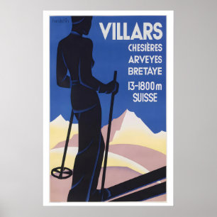 Esquí en Villars Suiza Póster Vintage de Esquí
