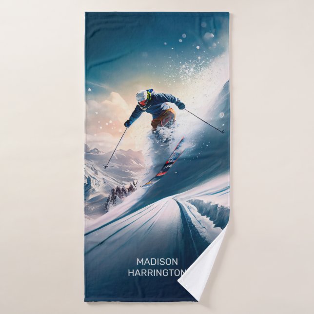 Esquiador de montaña de nombre personalizado (Toalla de baño)