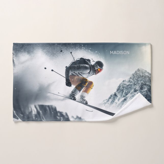 Esquiador de montaña de nombre personalizado (Toalla de mano)