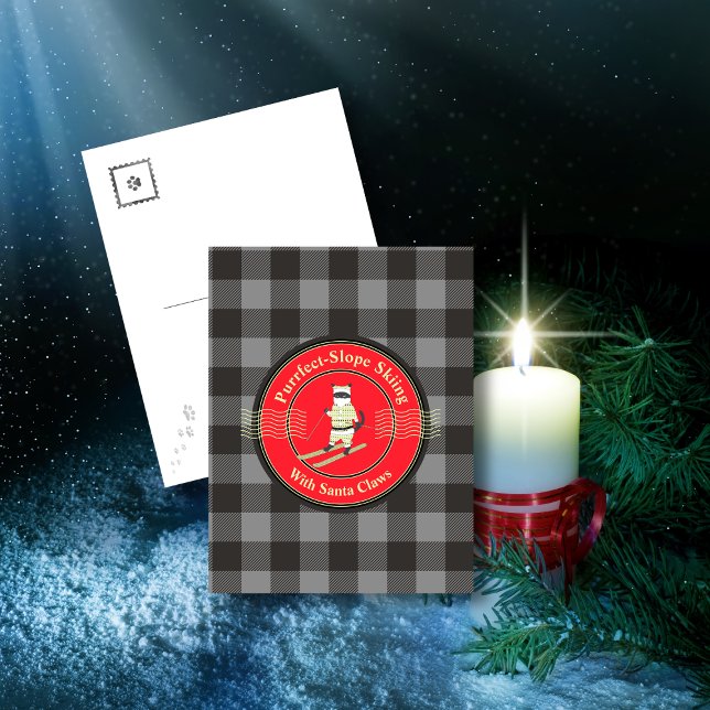 Esquiar en pendiente perfecta con postal de Santa  (Purrfect-Slope Skiing with Santa Claws Postcard)
