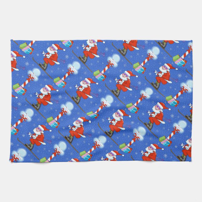 Esquiar Navidades Santas Toalla de cocina (Horizontal)