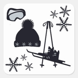 Esquiar negro e invierno en pegatinas cuadrados.