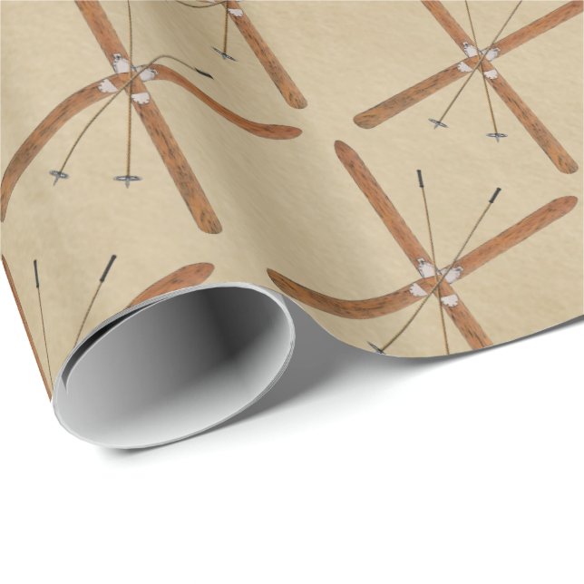 Esquíes De Campo En Papel Antiguo (Esquina del rollo)