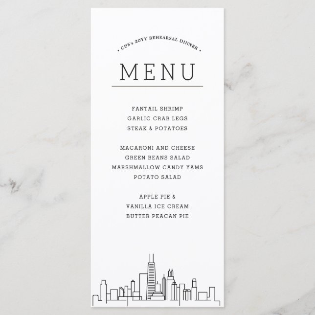 Esquina de Chicago | Menú de cena de evento de Bod (Anverso)
