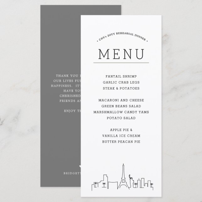 Esquina de Las Vegas | Menú de cena de evento de b (Anverso / Reverso)