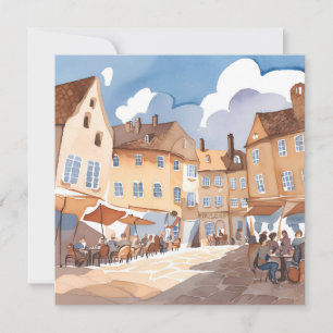 Esquina de pueblo europeo   Tarjeta de pintura de 