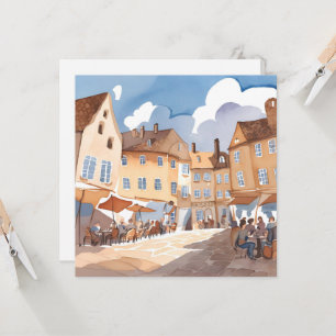 Esquina de pueblo europeo Tarjeta de pintura de